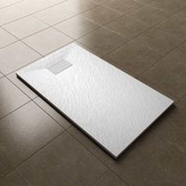 1200x700mm Slip-Resistance Shower Tray White Slate Effect Square Shower Enclosure Base with Waste Trap and Stainless Steel Drain Cover a - Elegant
