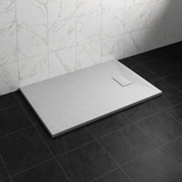 NRG - 1400 x 800mm smc White Rectangle Slate Effect Bathroom Shower Tray