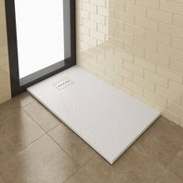White Slate Effect Shower Tray Rectangular Grain Shower Base with Waste Trap 1200x700mm - Elegant