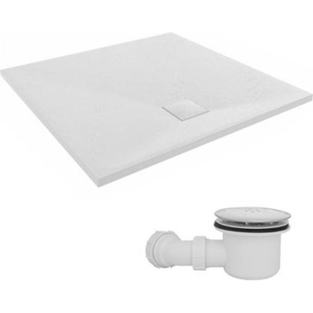 Sundaze 900 X 900mm Smc White Square Slate Effect Shower Tray With Fluidmaster 90mm Fast Flow Waste - One Size