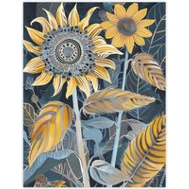 Stylised Sunflower Yellow Blue Pattern Painting Wall Art Print - W24 inch x H32 inch