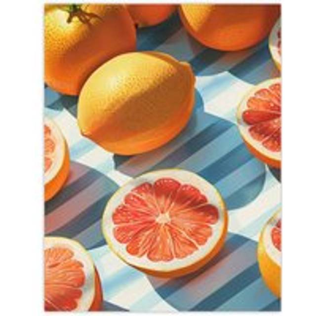 Wall Art Print Pink Grapefruit Summer Fruit Slice Pattern Design Poster - Multi - W24 inch x H32 inch