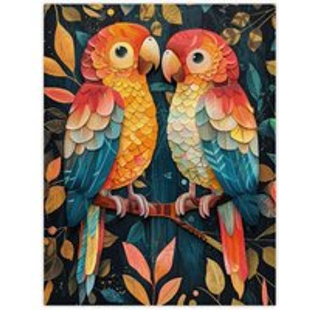Wall Art Print Macaw Parrots Bird Couple Jungle Love Poster - Multi - W18 inch x H24 inch
