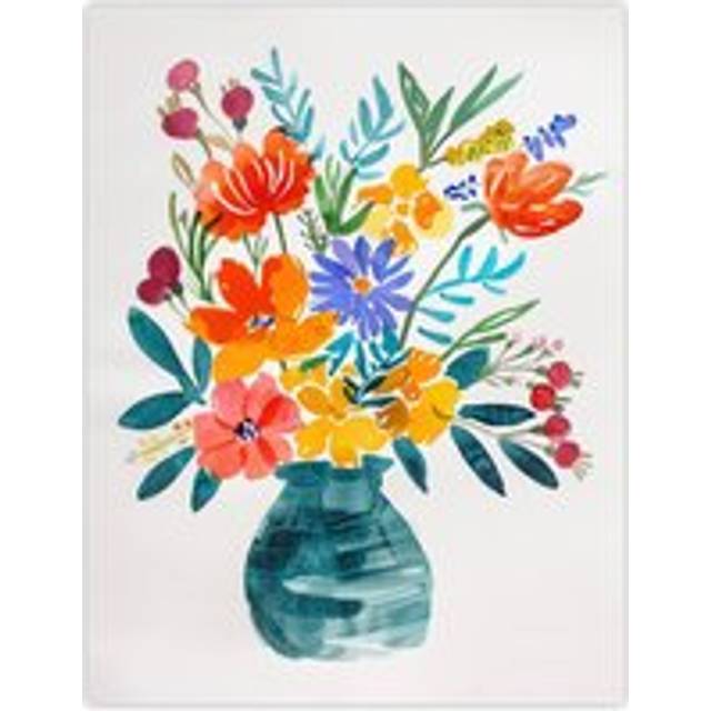 Bright Colourful Flower Bouquet Vase Watercolour Wall Art Print - Multi - W12 inch x H16 inch