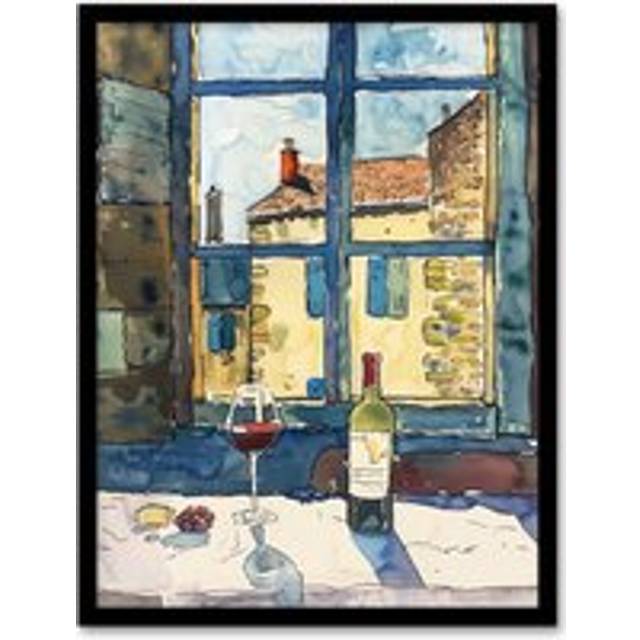 Bordeaux Wine Cheese Grapes Advert Watercolour Framed Art Print - Brown - A4