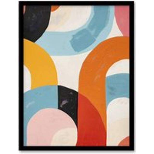Abstract Rainbow Mid Century Modern Oil Painting Framed Art Print - Multi - A4