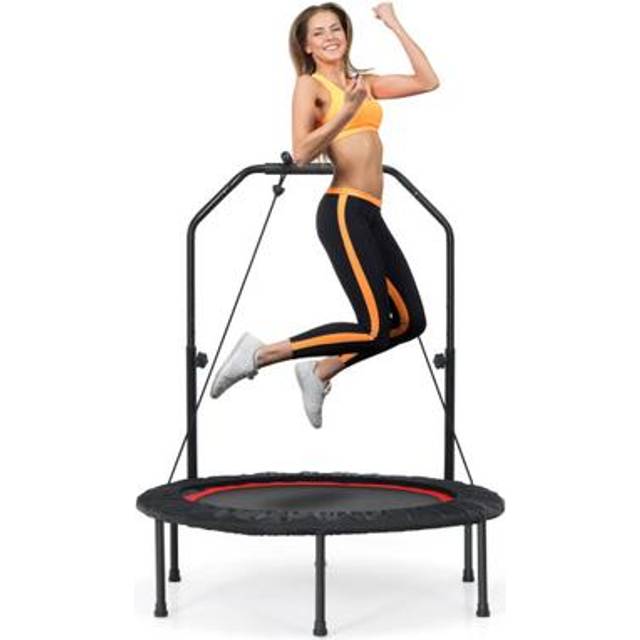 101 cm Mini Trampoline with 2 Resistance Bands and Adjustable Foam Handle-Red