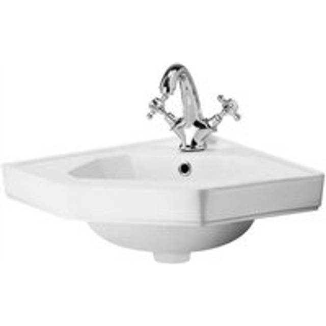 Richmond - Traditional White Ceramic Wall Hung Corner Bathroom Basin Sink with One Tap Hole - 450mm x 420mm - Milano