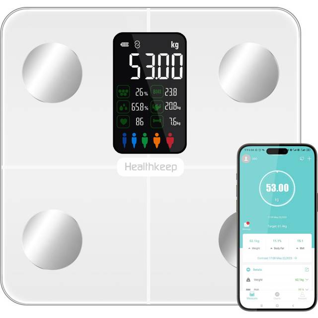 Body Fat Scale with Large VA Display, 15 Body Datas with Heart Rate, Smart Weight Scale Compatible with iOS & Android, Max 400lb/180kg, 28cm, White
