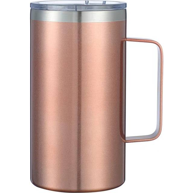 (Rose gold spray paint) 24oz Stainless Steel Insulated Cup Vacuum Thermal Mug Tumbler Coffee Mug Beer Cup with Handle Double Wall Office Vacuum Flasks