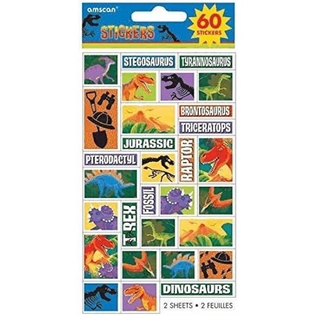 Amscan Prehistoric Dinosaur Stickers (Pack of 60) - Multicoloured - one size