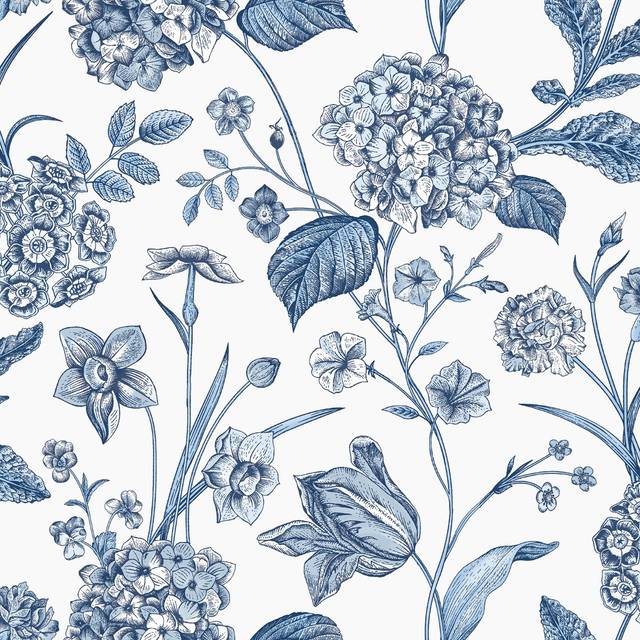 Amelie Hydrangea Floral Wallpaper Blue Flowers / White Background Rasch 260169