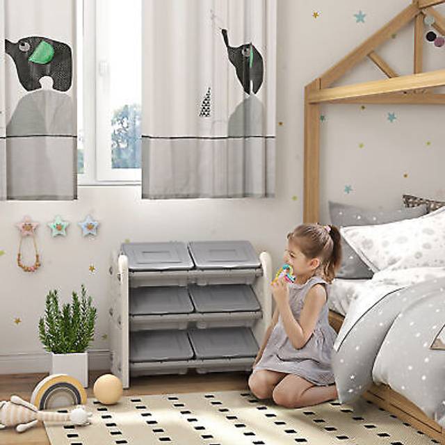AIYAPLAY 3 Tier Kids Toy Storage Units with 6 Storage Boxes, 76 x 37 x 60cm, Grey Aosom UK