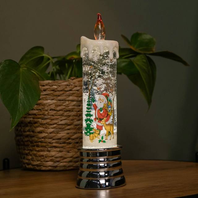 25cm Dual Powered Christmas Water Candle with Santa & Warm White LED