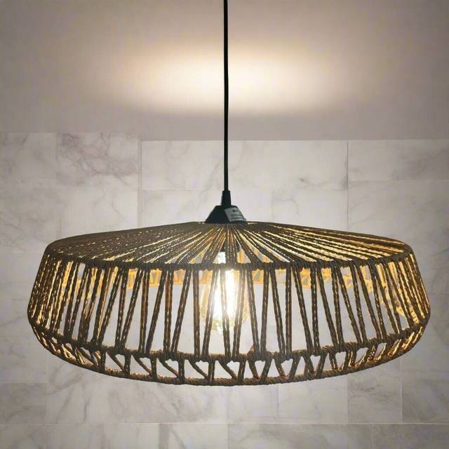 CGC Large 50cm Natural String Round Woven Easy Fit Lampshade - Light Beige - One Size