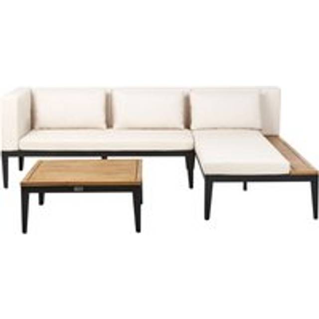 Beliani Garden Corner Sofa With Table 3 Seater Bracciano Left Hand Certified Acacia Wood Light Beige, Cream