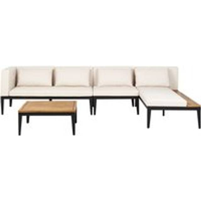 Beliani Garden Corner Sofa With Table 4 Seater Bracciano Left Hand Certified Acacia Wood Light Beige, Cream