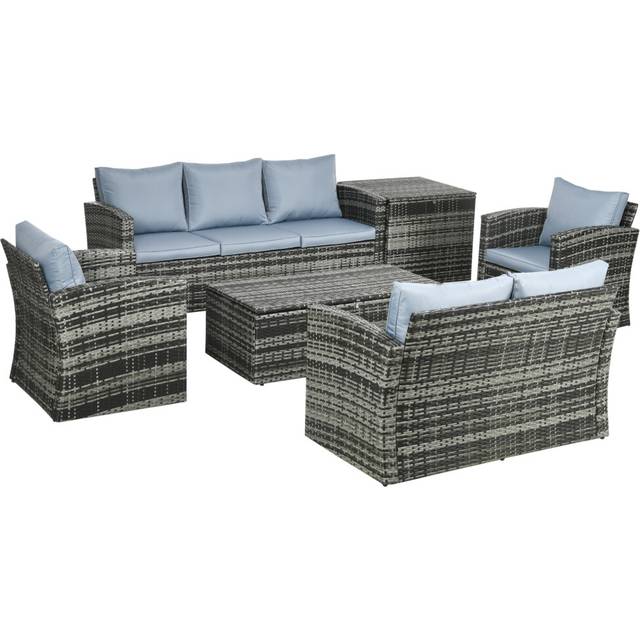 Outsunny 6 PCS Patio Rattan Sofa Set Conversation Furniture Grey