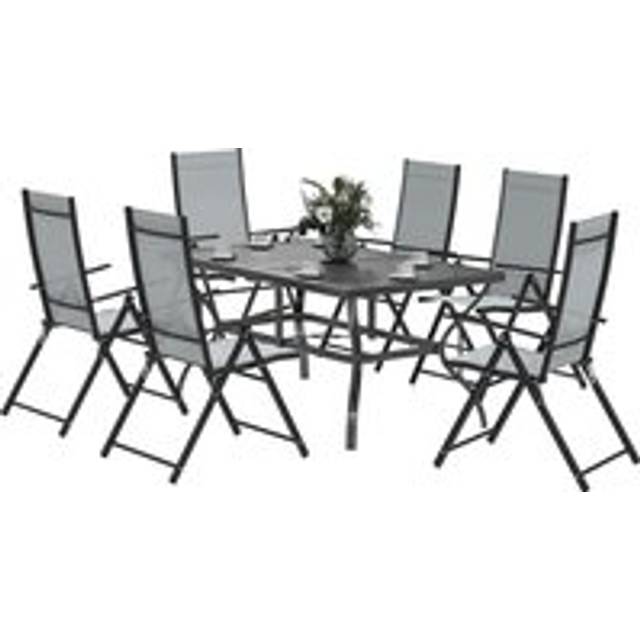 Outsunny Seven-Piece Steel Outdoor Dining Set, with Parasol Hole - Grey