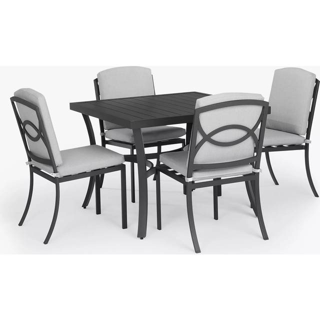 John Lewis Marlow Aluminium 4-Seater Square Garden Dining Table & Chairs Set, Black/Grey