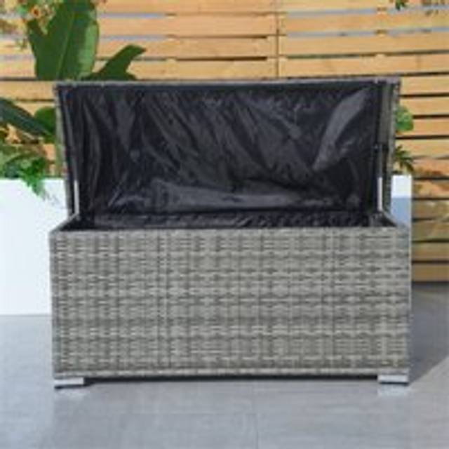 Abrihome - 243L Iron Outdoor Rattan Storage Box, Outdoor Small Deck Storage Box for Patio, Yard, Garden, Grey (L122 x H56 x W56)