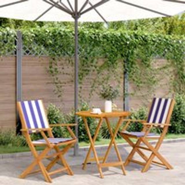 3 Piece Bistro Set Blue and White Fabric and Solid Wood - One Size