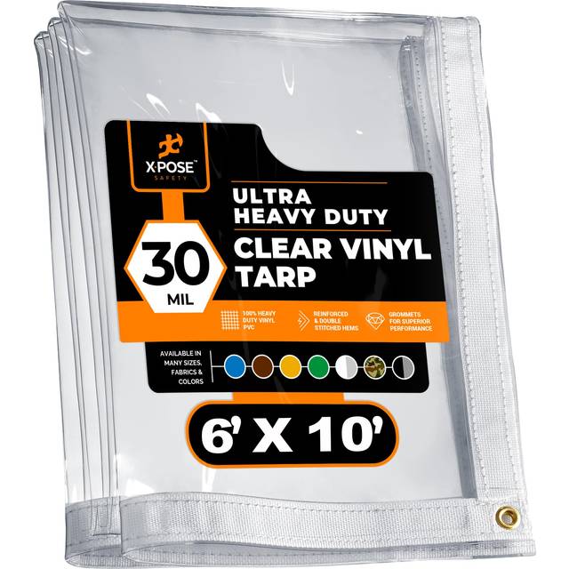 6 x 10 Clear Vinyl Tarp  30 Mil Super Heavy Duty Transparent Waterproof PVC Tarpaulin with Brass Grommets  for Patio Enclosu