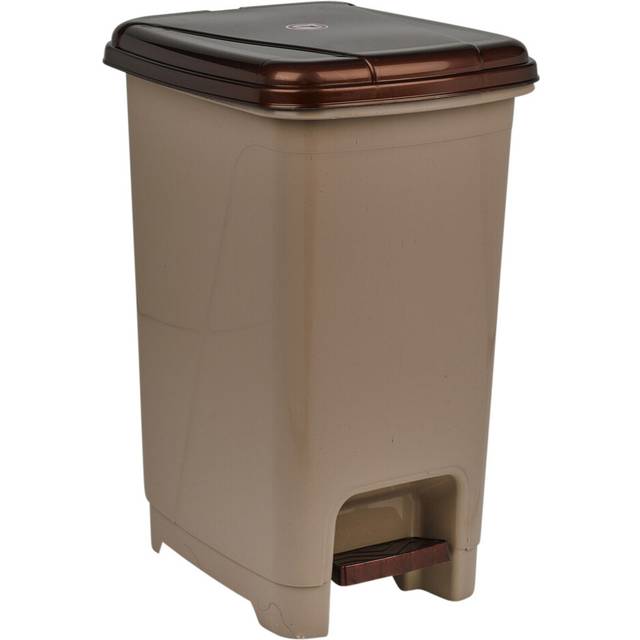 (Cappuccino) 15L Slim Plastic Pedal Bin Waste Refuse Rubbish Recycling Can Kitchen Bathroom