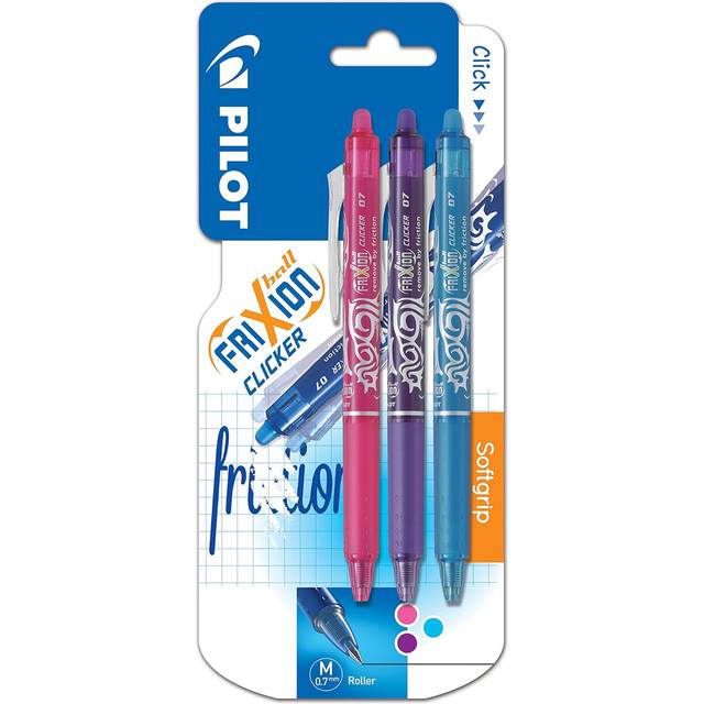 Pilot Frixion Clicker retractable Rollerball Pen Assorted 0.35 mm Medium Refillable Pack of 3
