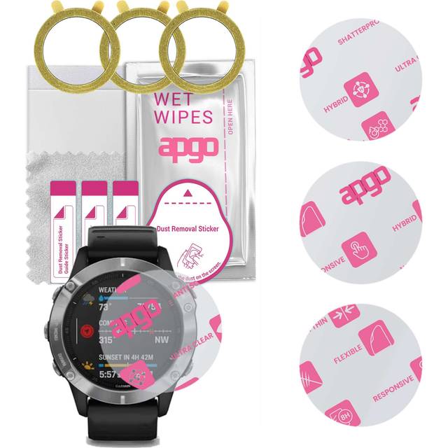 3x apgo Ultra-Clear Hybrid protective glass compatible with Garmin Fenix 6X Pro, flexible nano glass, great replacement for tempered glass, scratch-re