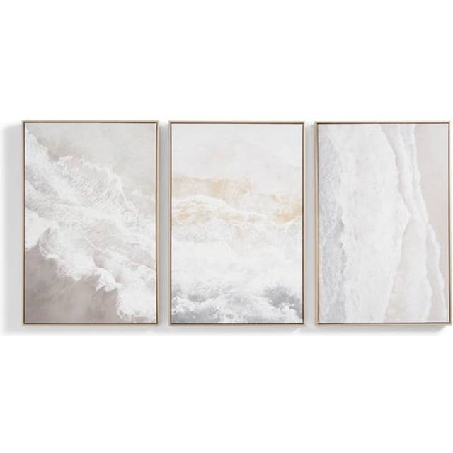 Set of 3 Rising Tide Framed Canvases - White