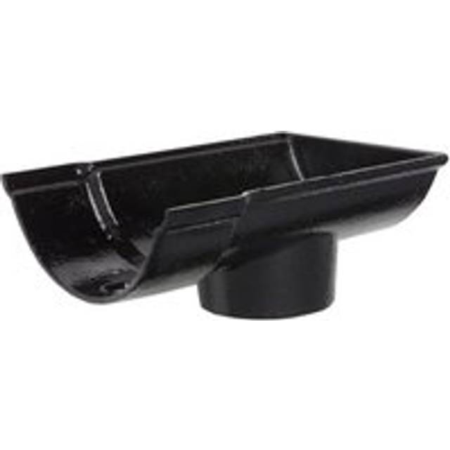 Cast Iron Beaded Half Round Gutter External Stopend Outlet - 100mm for 75mm Downpipe Black