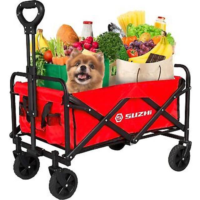 SUZHI Small Foldable Wagon & Shopping carts with Wheels for Groceries Red Wagon Carts Foldable Apartment Wagon Garden Wagon Grocery Wagon Collapsible