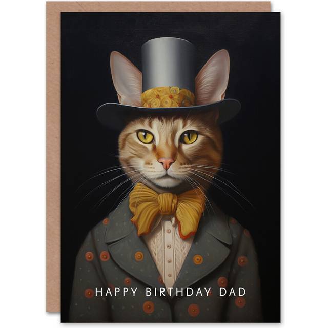 Birthday greeting card top hat cat lover suit dad