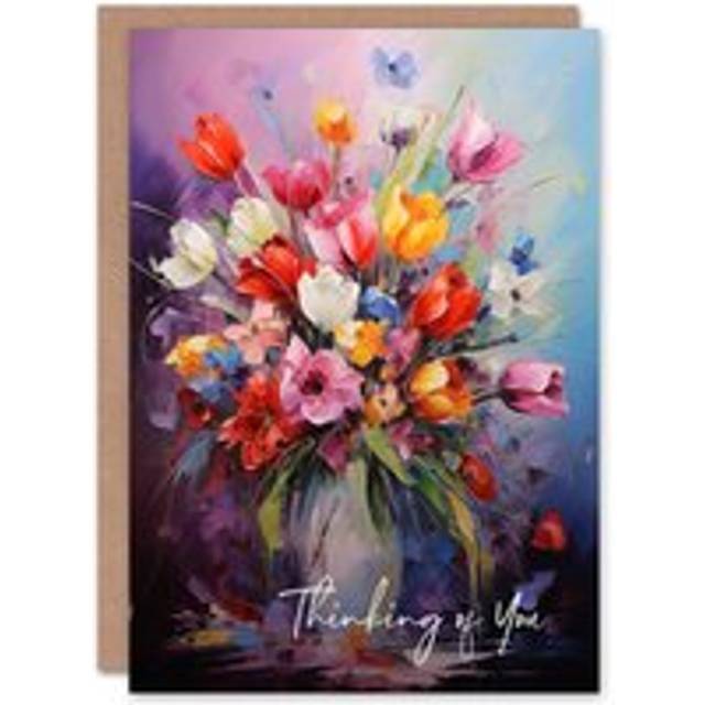 Sympathy Greeting Card Colourful Flower Bouquet Vase Thinking Of You For Her