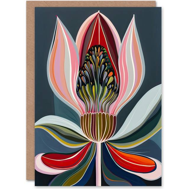 Greeting Card Magic Lotus Flower Psychedelic Bloom Design Blank Birthday