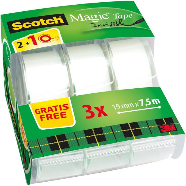 Scotch Magic Tape 8â1975C3 Caddy Pack, 7.5 M x 19 MM transparent/Green