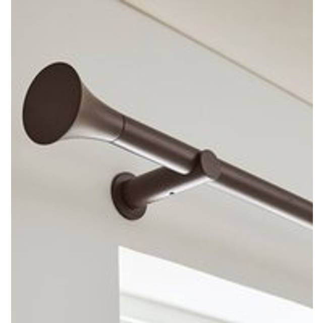 Flush Trumpet Fixed Metal Curtain Pole with Rings - Cocoa