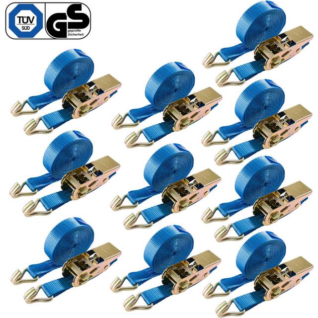 AREBOS lashing straps with ratchet two-piece with hook | 10 pieces 800 kg 6 m | ratchet straps | lashing straps | 25 mm