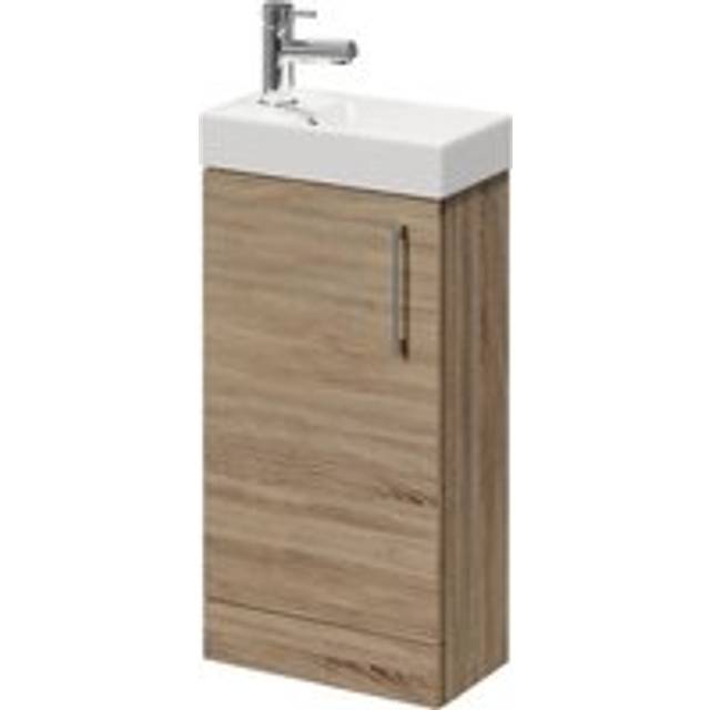 Napoli Compact Floor Standing Vanity Unit with 1 Tap Hole Basin and Single Door with Polished Chrome Handle | Bordalino Oak | MDF | 400mm