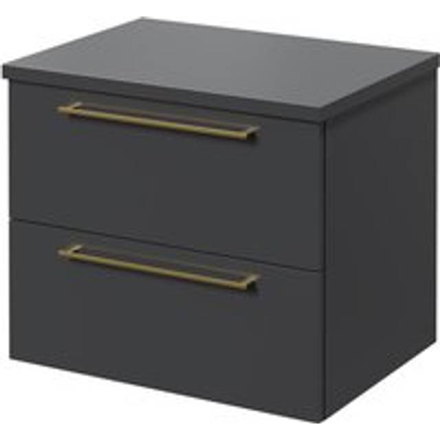 Napoli Wall Mounted Vanity Unit for Countertop Basins with 2 Drawers and Brushed Brass Handles | Gloss Grey | MDF | 600mm