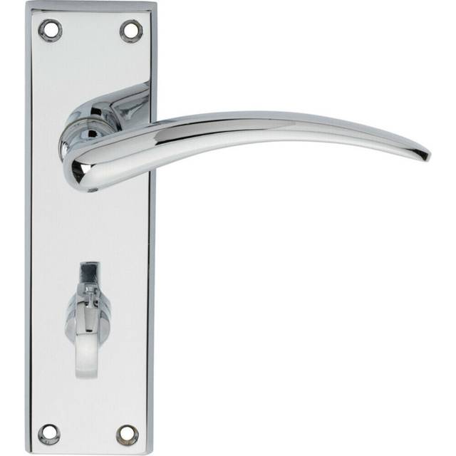 PAIR Slim Arched Door Lever on Bathroom Backplate 150 x 43mm Polished Chrome