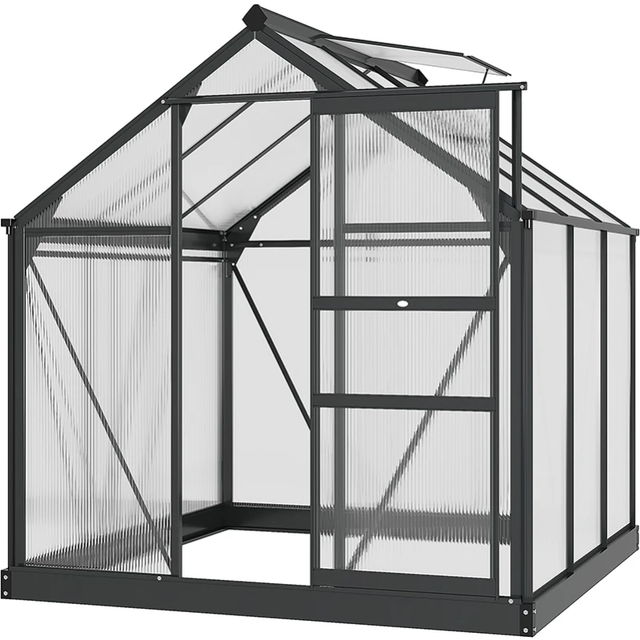 Polycarbonate Walk-In Garden Greenhouse Aluminium Frame w/ Slide Door 6 x 4ft