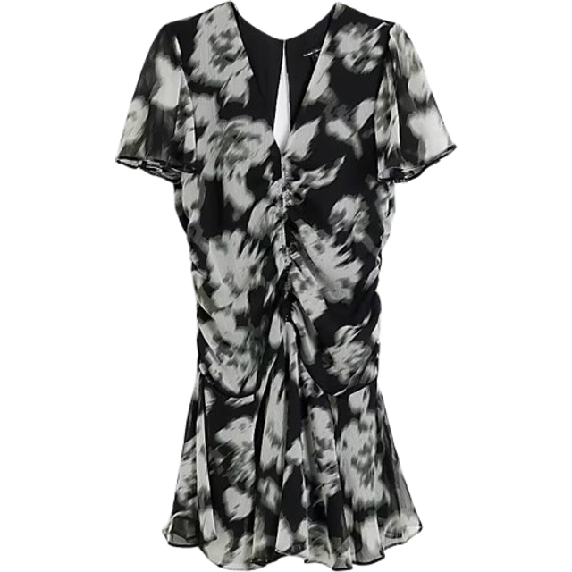 River Island Womens Black Floral Ruched Chiffon Mini Dress - 12