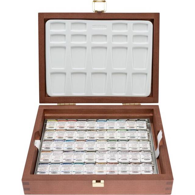 Schmincke : Horadam Watercolour Paint : Wooden Box : Supergranulation Set : 50 Half Pans