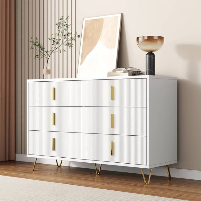 120cm wide sideboard with 6 drawers - White (77cm H X 120cm W X 40cm D)
