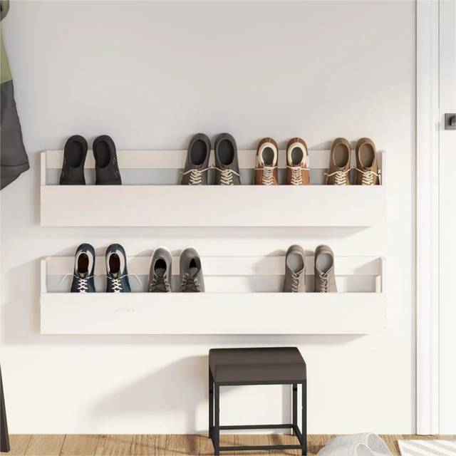 Wall-Mounted Shoe Racks 2 Pcs Solid Wood Pine - White (10)