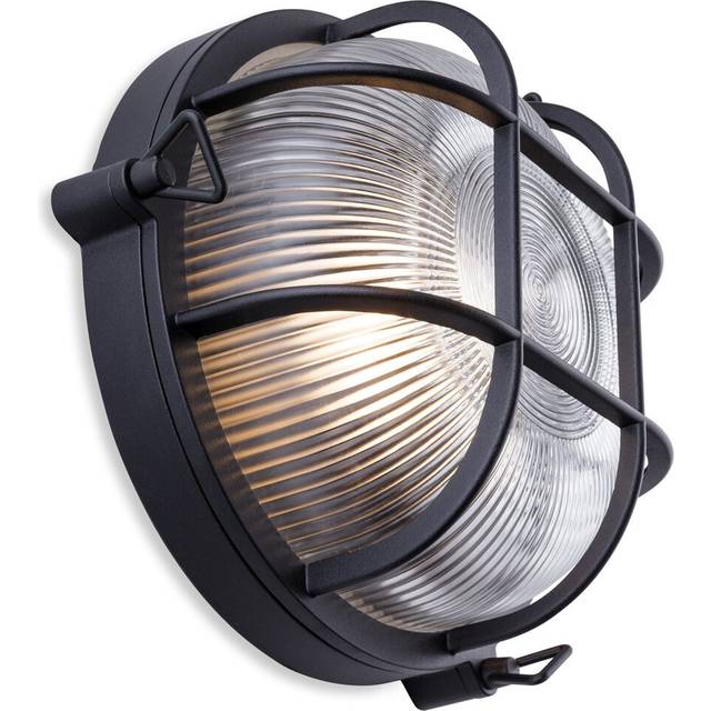 Caselli Black 9.44cm H Ribbed Outdoor Bulkhead Light (24cm H X 24cm W X 11.5cm D)
