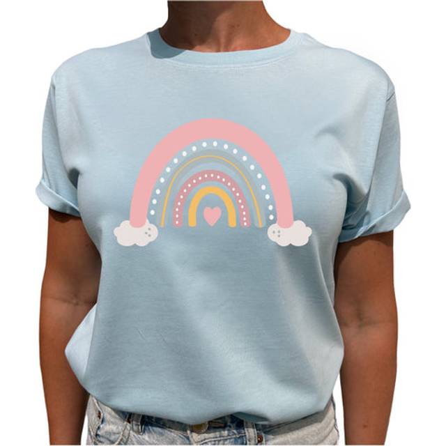 Regnbåge på Moln – Sprid Färg & Glädje T-shirt - Ljus Blå / XS