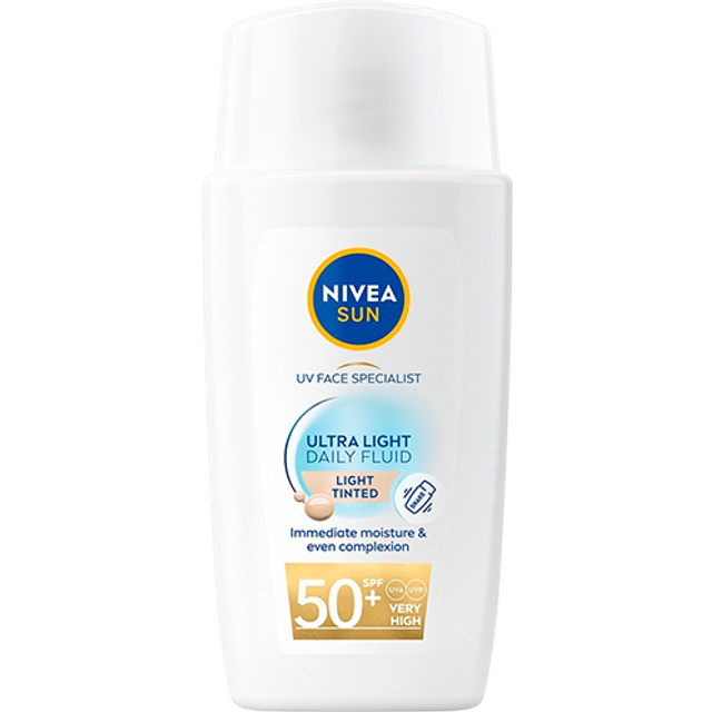 NIVEA SUN UV Ultra Light SPF50+ Tinted Daily Face Fluid, Light, 40ml